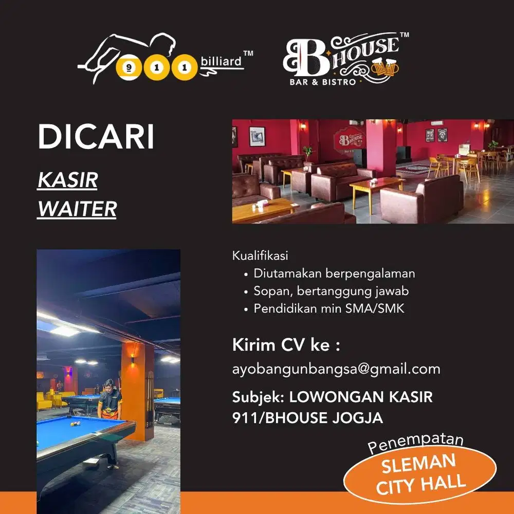Lowongan Pekerjaan 911 Billiard & BHouse Jogja
