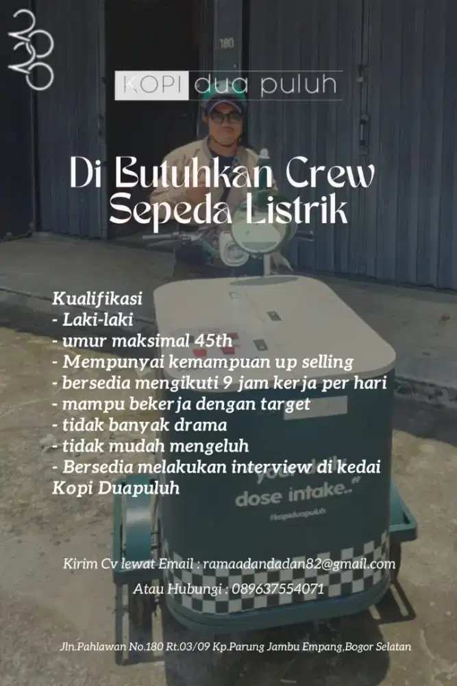 DIBUTUHKAN SEGERA CREW SEPEDA LISTRIK