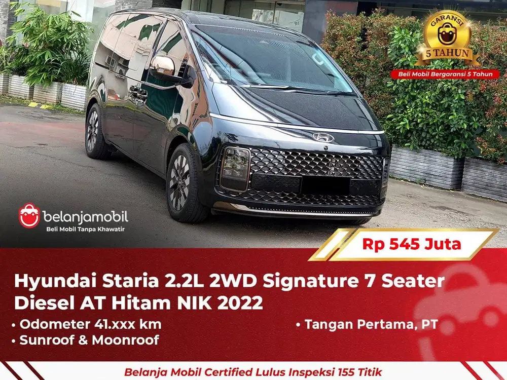 [ GARANSI 5TH ] Hyundai Staria 2.2L 2WD Signature Diesel AT Hitam 2022