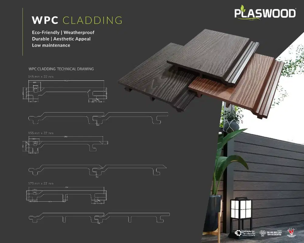 Premium WPC Wall Cladding Plaswood Motif Kayu - WPC Dinding Outdoor