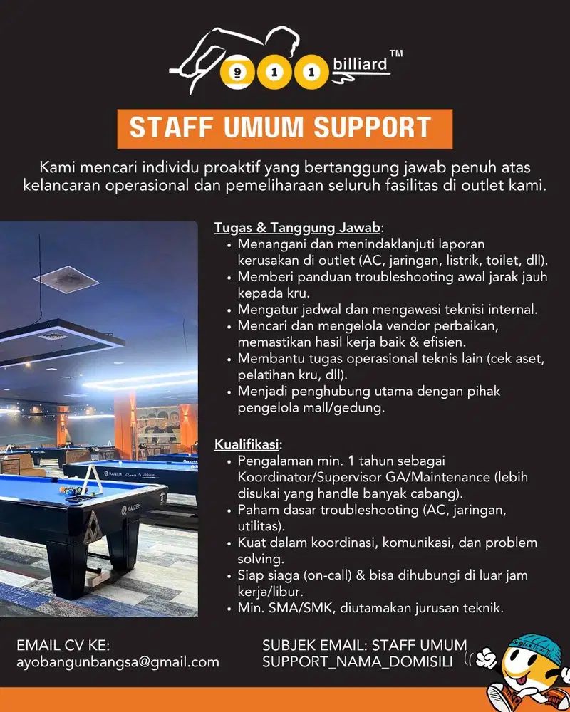 Lowongan Pekerjaan Staff Umum Support