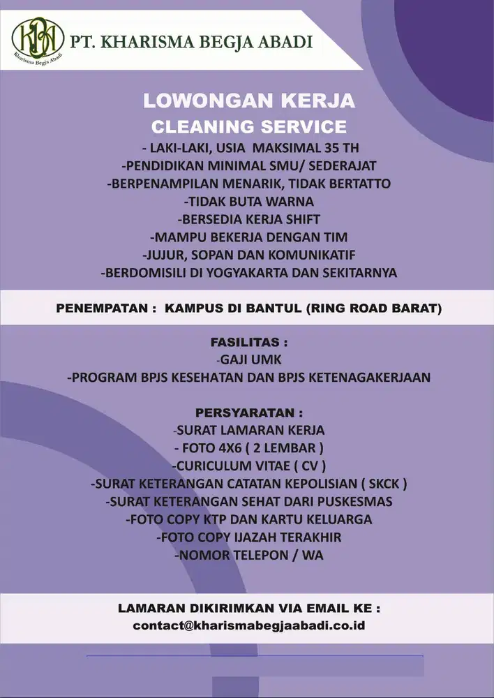LOWONGAN KERJA CLEANING SERVICE