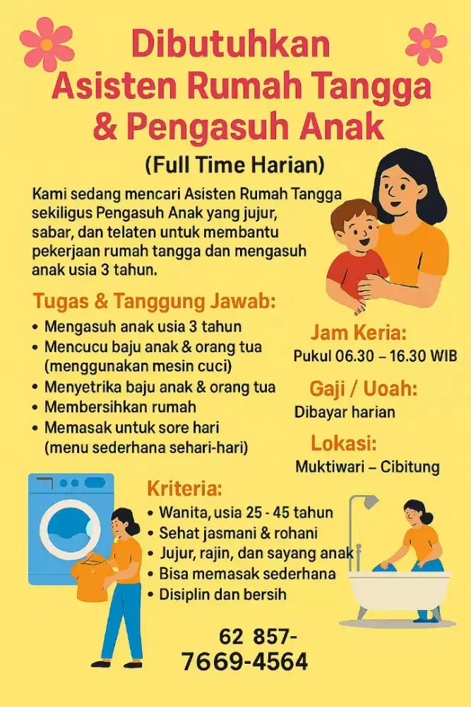 Lowongan ART/Pengasuh FULL TIME