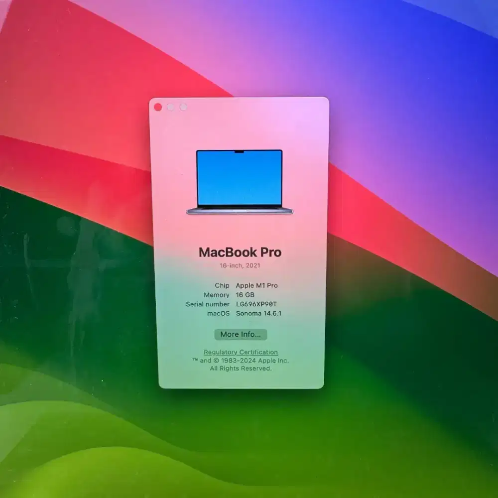 Macbook M1 pro 16 inch Ram 16 Ssd 512 Full set buat desain sapce grey