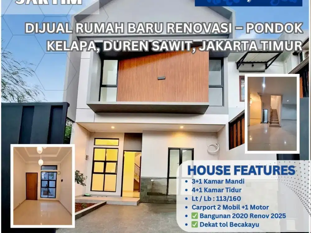 DIJUAL RUMAH BARU RENOVASI – PONDOK KELAPA, DUREN SAWIT, JAKARTA TIMUR ZN68