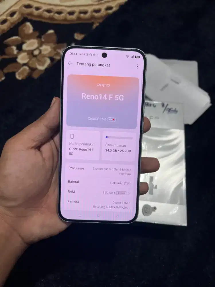 Oppo Reno 14F 8/256  5G fullset Garansi panjang