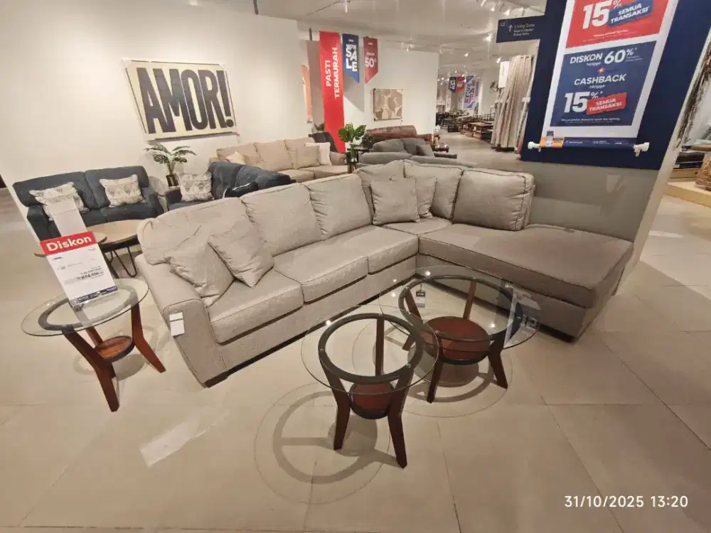 Ashley Calicho-7 Sofa L Sectional Fabric Kanan | Abu - Abu