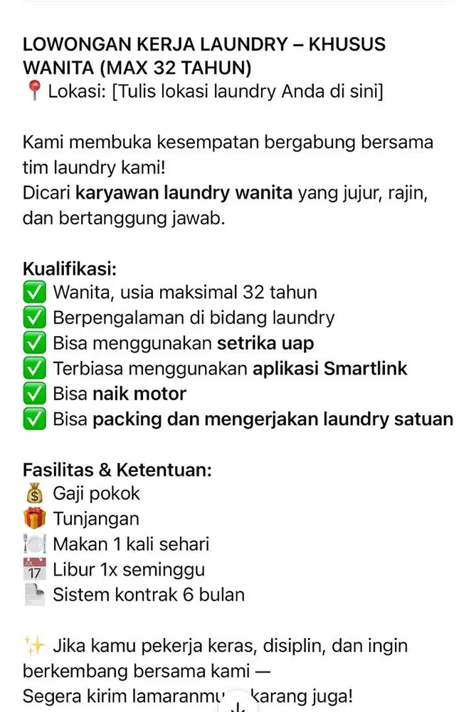 Lowongan karyawan laundry pengalaman