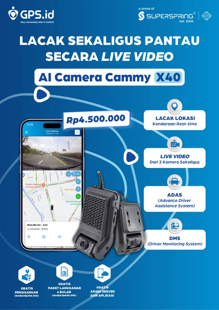 CAMMY X40 AI DILENGKAPI FITUR LIVE STREAMING TRACKING DUAL CAMERA ADAS