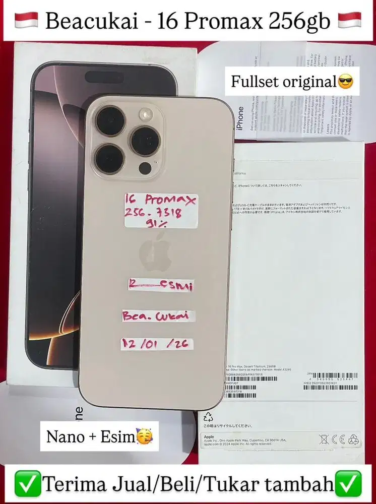 Iphone 16 Promax 256 Gb Desert Titanium Resmi beacukai Garansi On