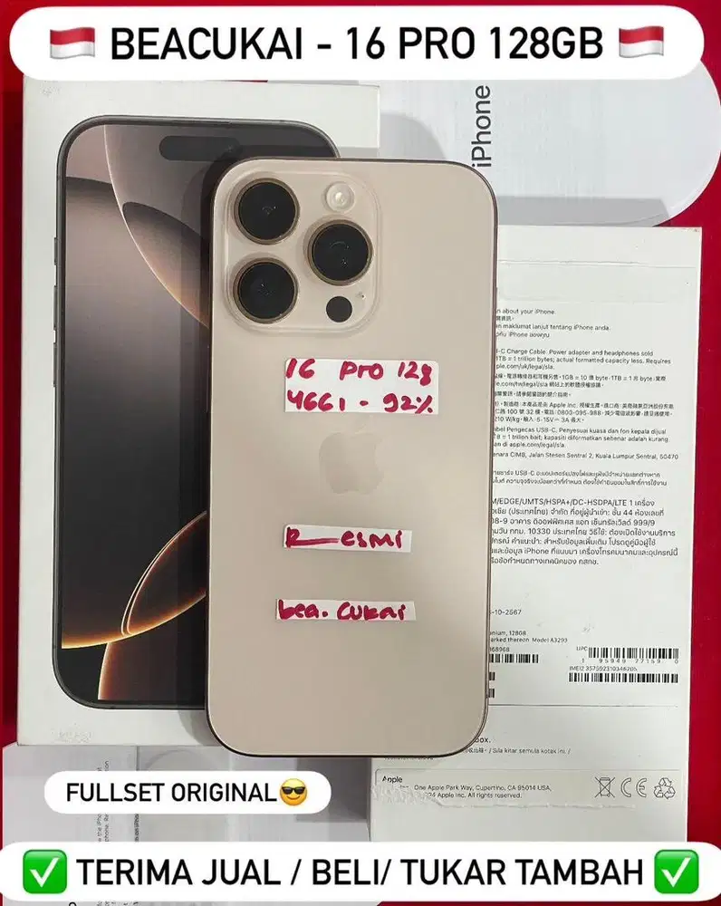 Iphone 16 Pro 128 Gb Desert Titanium Resmi Beacukai