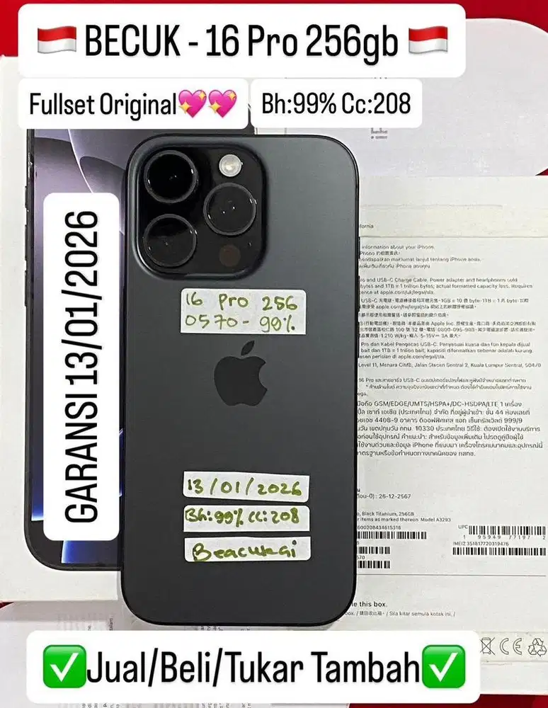 Iphone 16 Pro 256 Gb Black Titanium Resmi Beacukai Garansi On Bh 99%