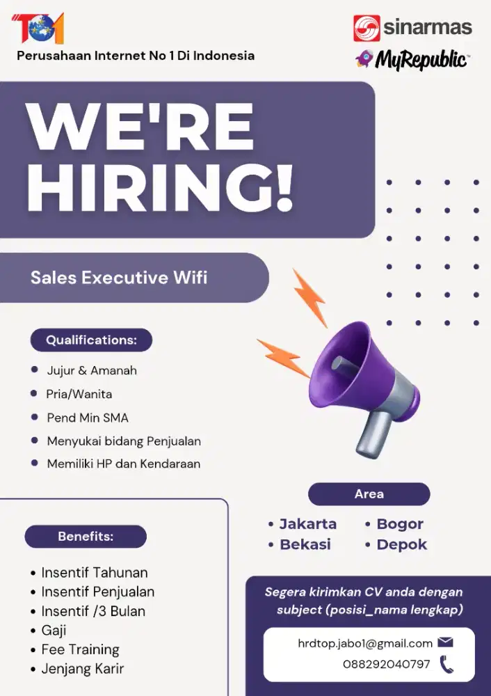 Di Butuhkan Sales Executive Wifi