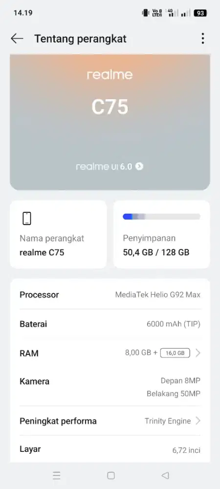 Hp Realmi c75 nfc fullset 8+8 128 gb