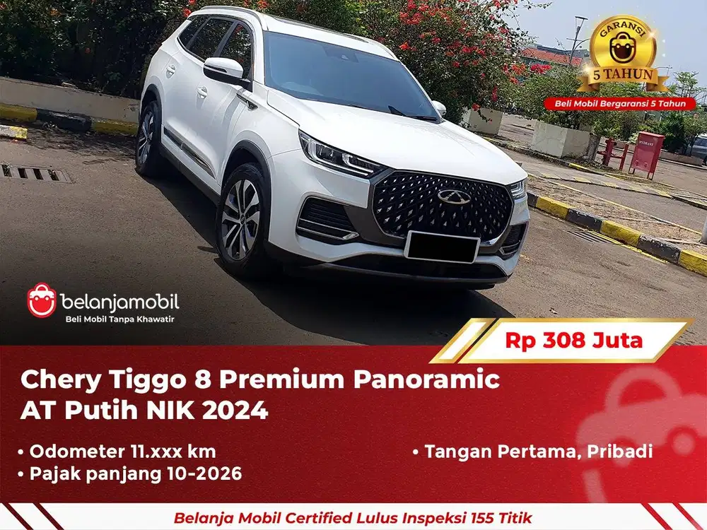 [ GARANSI 5TH ] Chery Tiggo 8 Premium Panoramic AT Putih 2024/2025