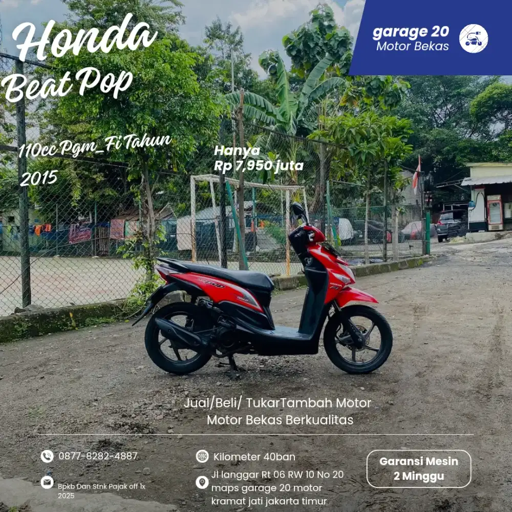 Honda Beat Pop 110cc Pgm_Fi Esp Tahun 2015 Pajak Off