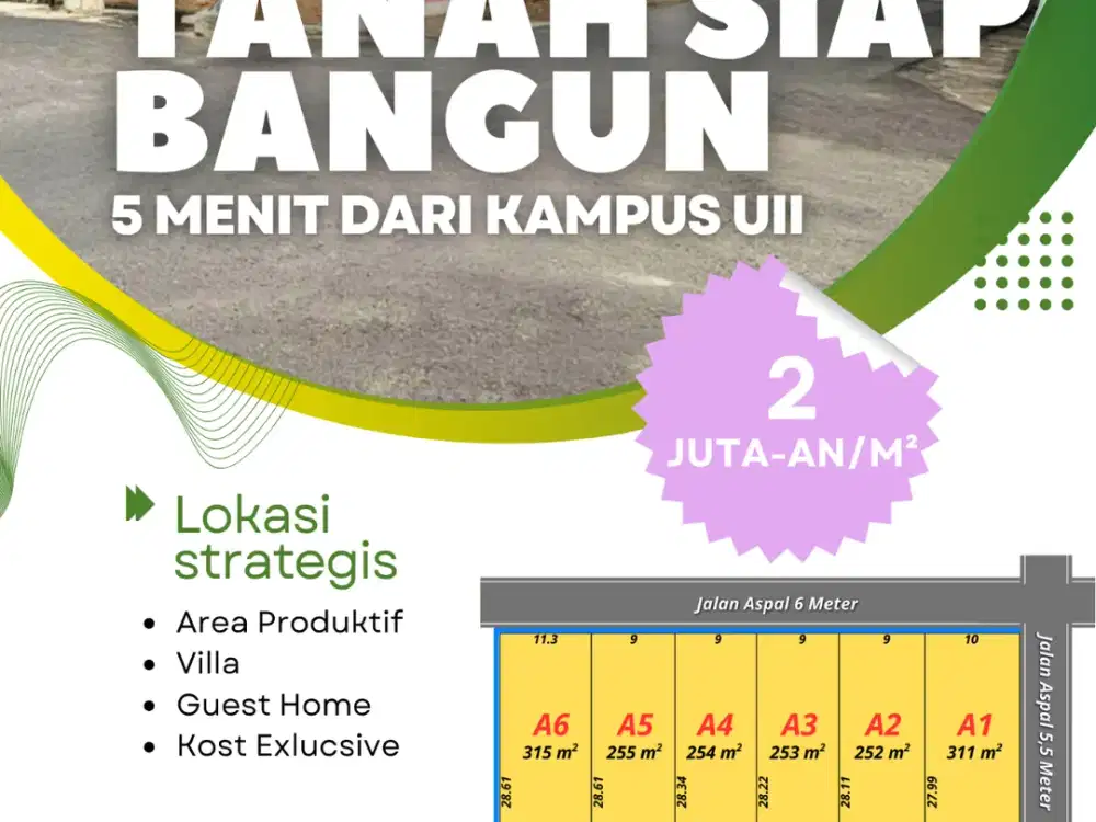 Tanah Jogja Dekat Kampus UII, Cocok Bangun Kost Ekslusif, 300 Jutaan