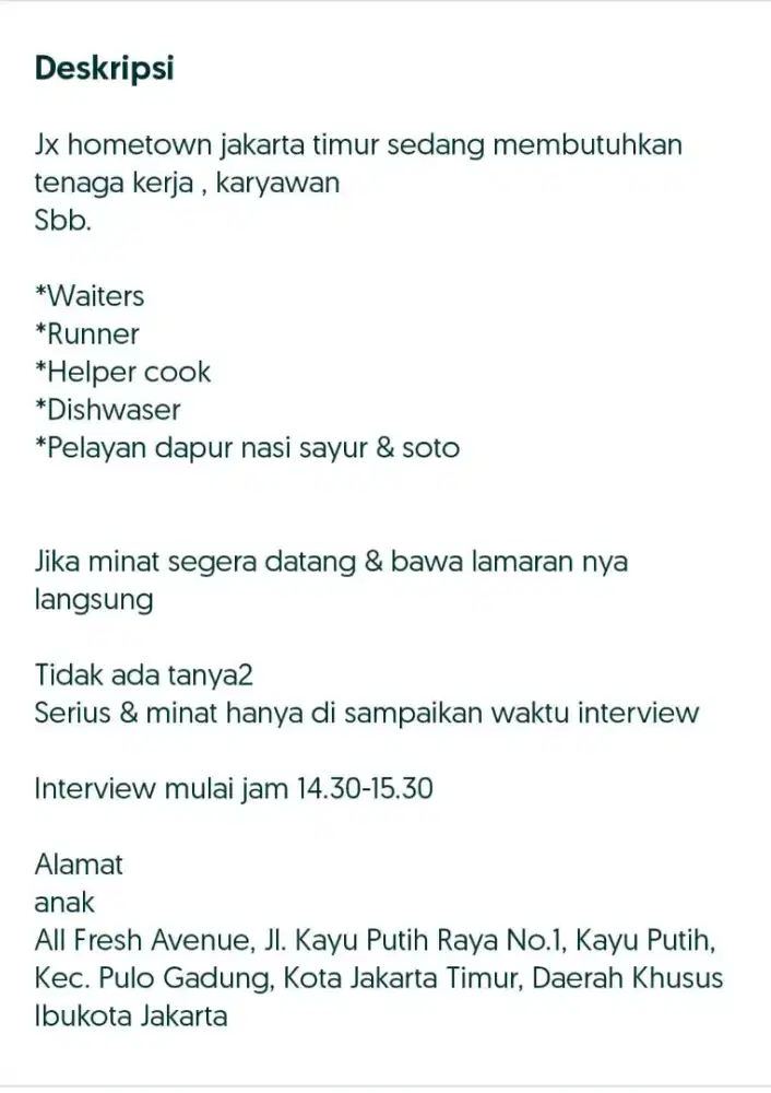 Lowongan pekerjaan restoran