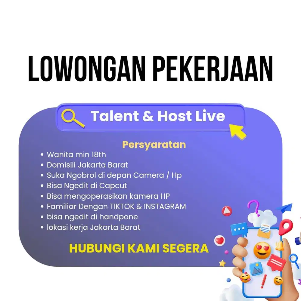 LOWONGAN KERJA TALENT DAN HOST LIVE