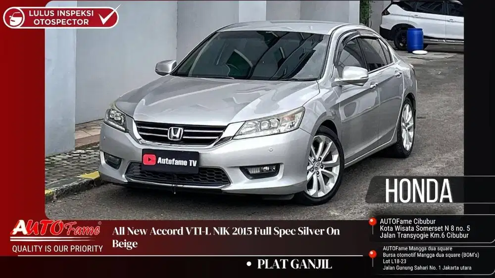 Honda All New Accord VTI-L NIK 2015 Full Spec Silver On Beige