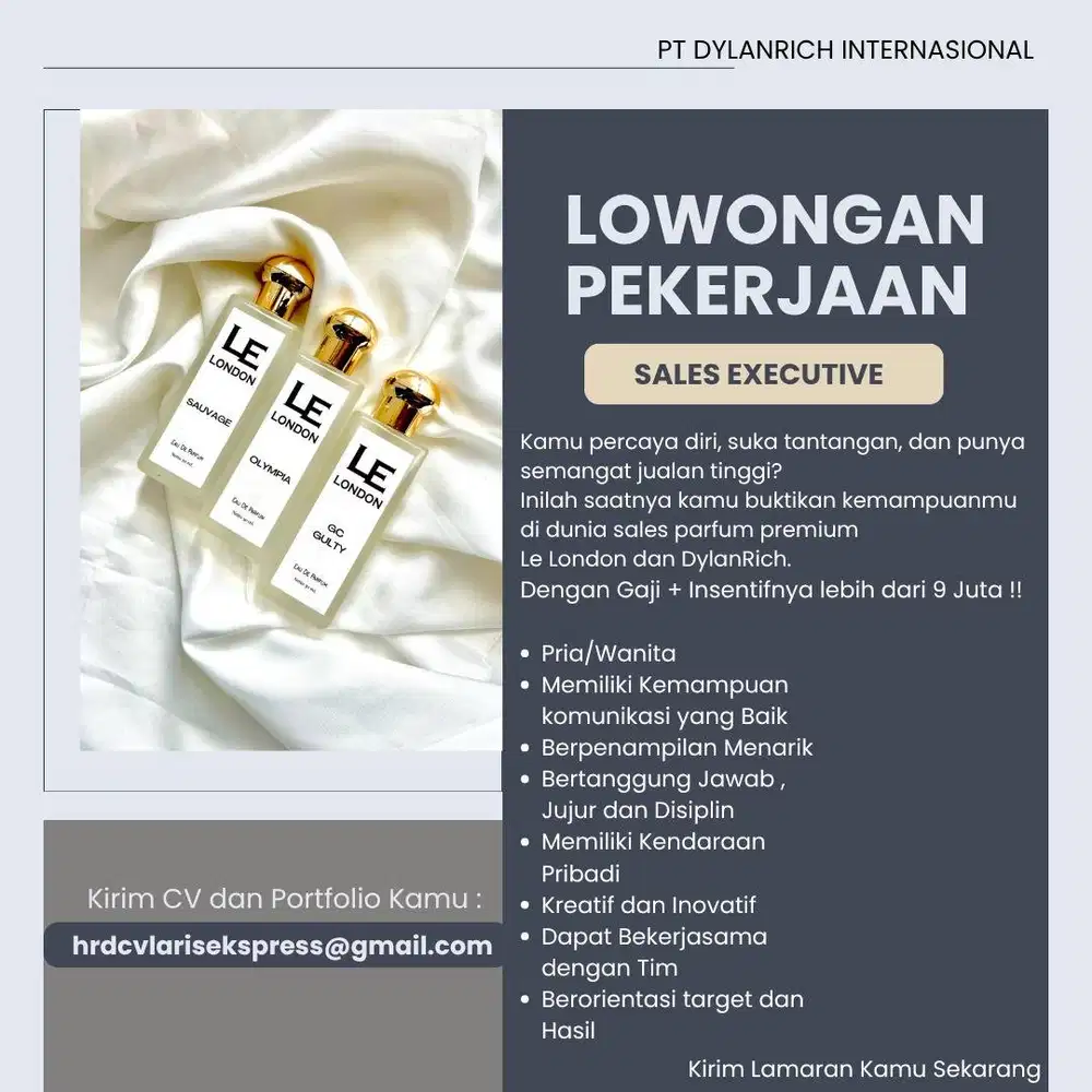 Lowongan SALES EXECUTIVE PARFUM DYLANRICH & LE LONDON