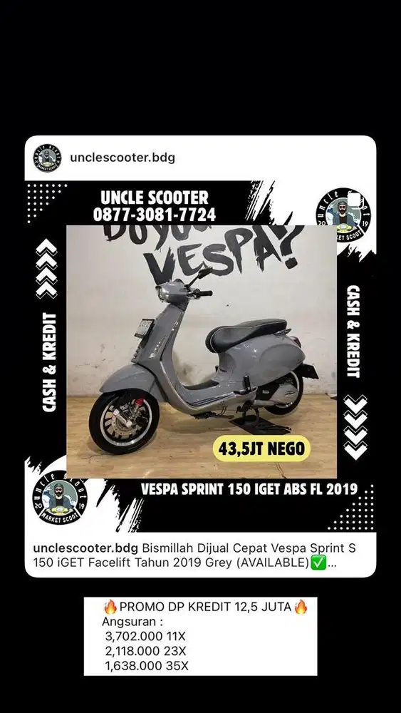 Vespa Sprint 150 iGet Abs Facelift Tahun 2019 Grey