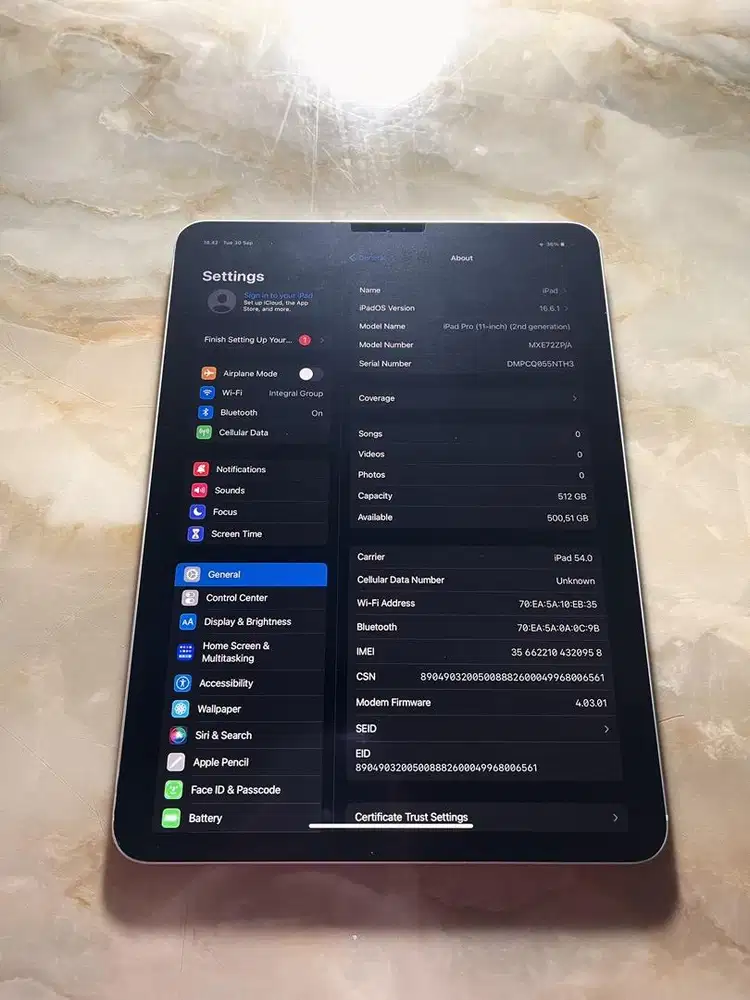 Ipad Pro 11 inch 2020 (2nd Gen) 512gb Wifi only Kondisi 9/10