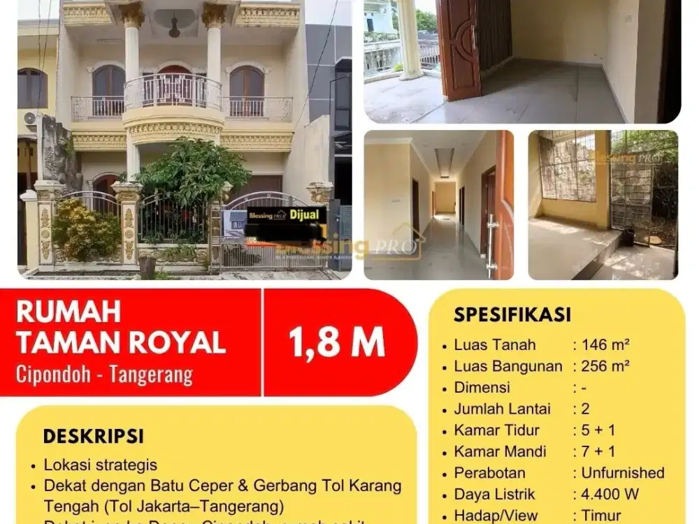 DIJUAL RUMAH TAMAN ROYAL CIPONDOH TANGERANG