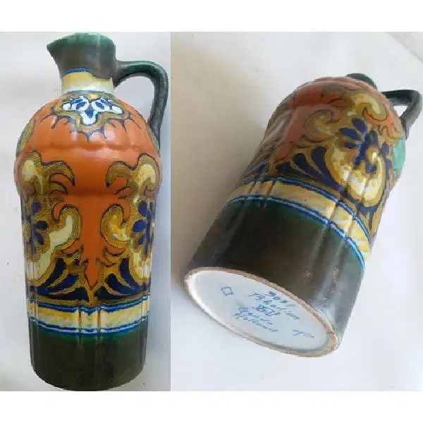 vintage kuno Lava vas bunga keramik di glazuur Belanda