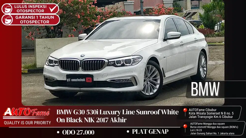 BMW G30 530i Luxury Line Sunroof White On Black NIK 2017