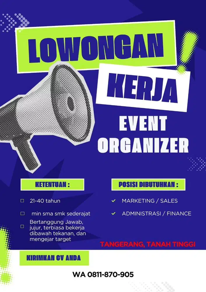 LOWONGAN PEKERJAAN EO EVENT ORGANIZER SALES MARKETING FINANCE ADMIN