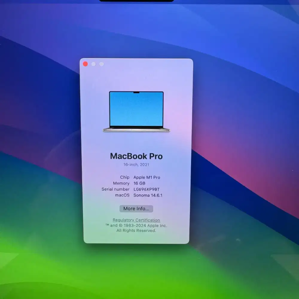 Macbook M1 Pro layar 16 Inch Ram 16 Ssd 512 Space Grey mulus