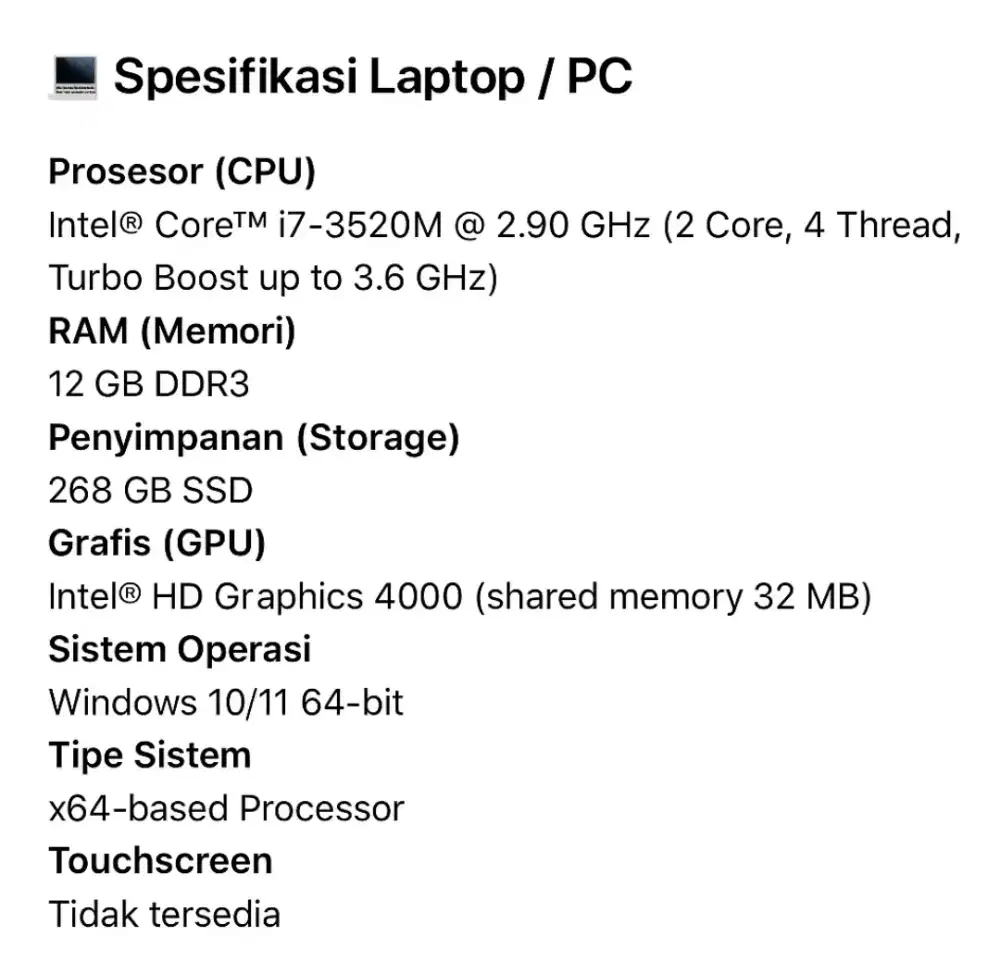 Sony Vaio n50 core i7 Ram 12 GB