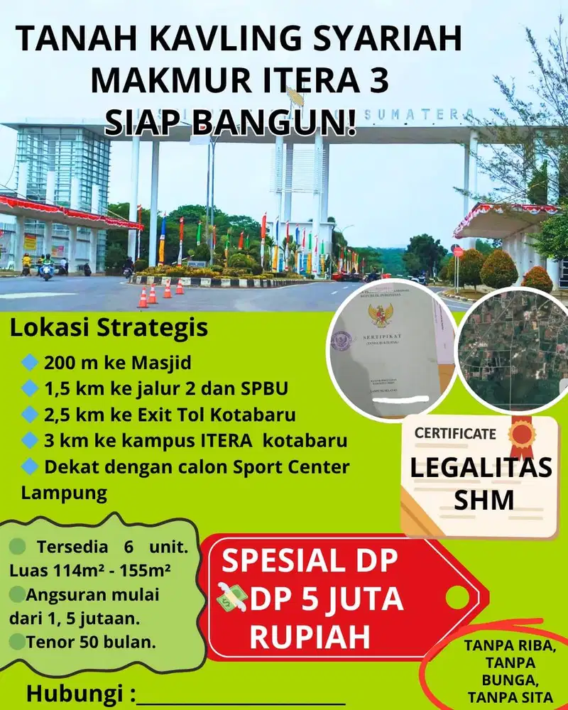 KAVLING DEKAT CALON SPORT CENTER LAMPUNG DEKAT KAMPUS ITERA