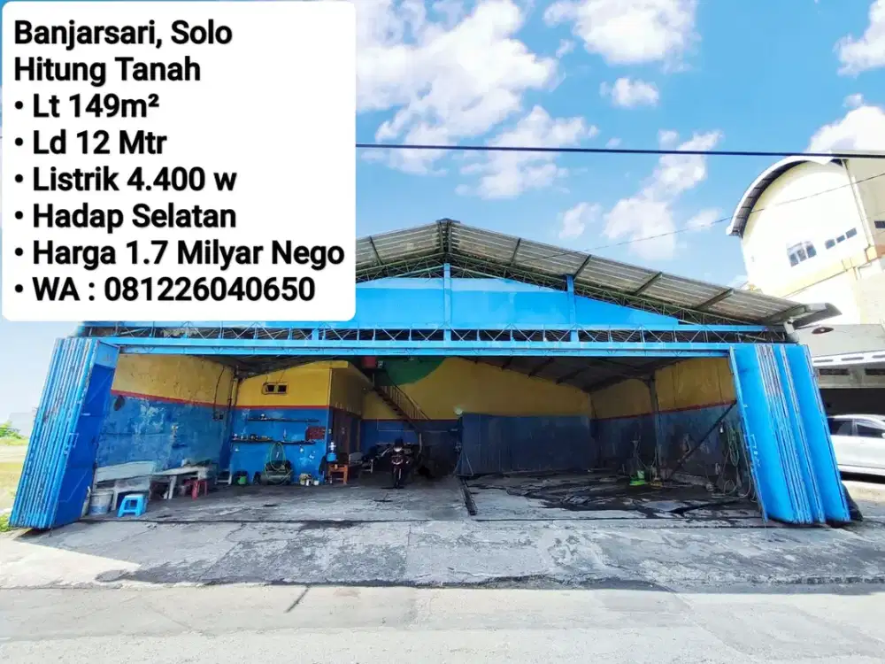 Jual Ruang Usaha Untuk Cucian Mobil dan Motor Area Banjarsari Solo