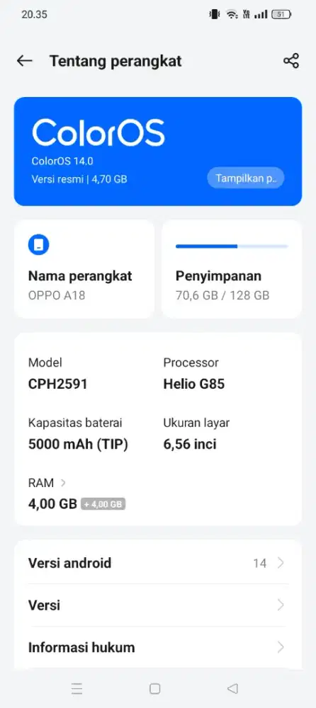 Oppo a18 full set