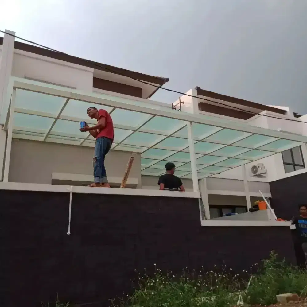 Kanopi kaca tempered glass minimalis