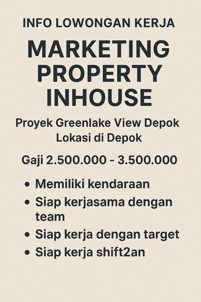 Lowongan Marketing property Inhouse