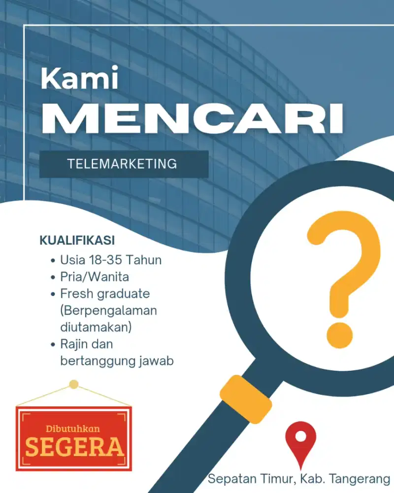 SEGERA !! LOWONGAN KERJA TELEMARKETING dll