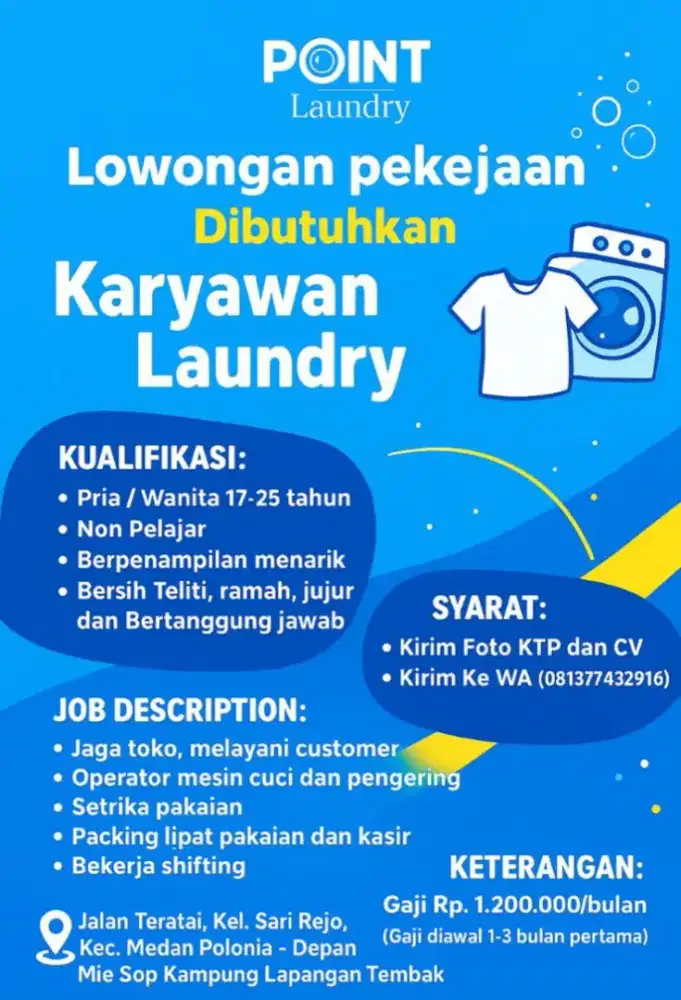 Lowongan Pekerjaan Karyawan Laundry - dibutuhkan cepat