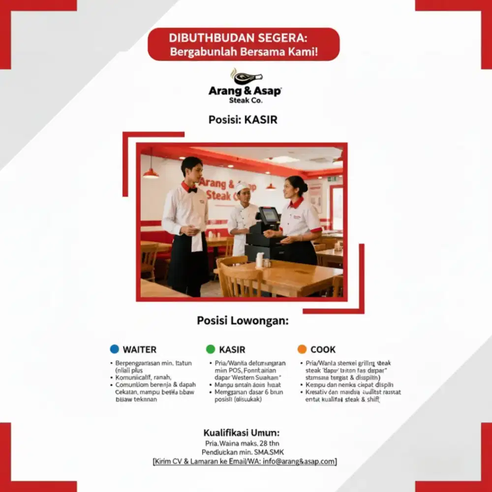 Arang & Asap Steak Co. Membuka Lowongan Kerja!
