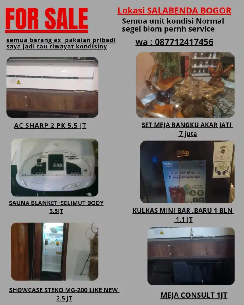 showcase,freezer,AC,kulkas,meja dll