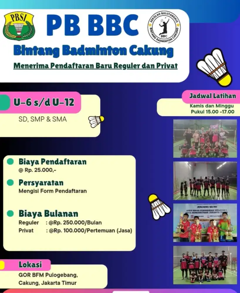 Pendaftaran Kursus/Ekskul Badminton