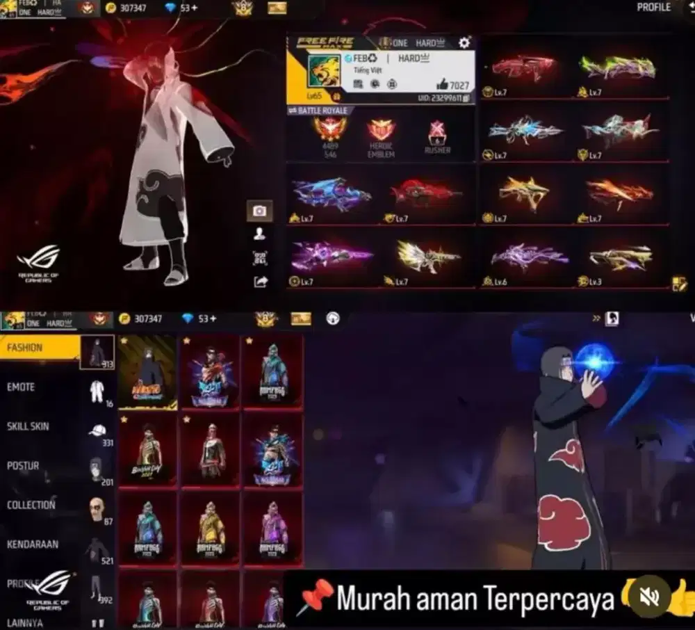 Jual akun ff sultan ful evo gun