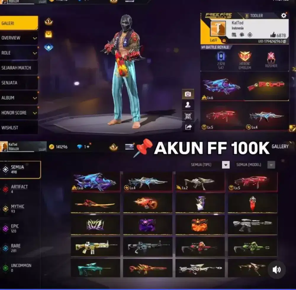 Jual akun ff sultan old murah meria