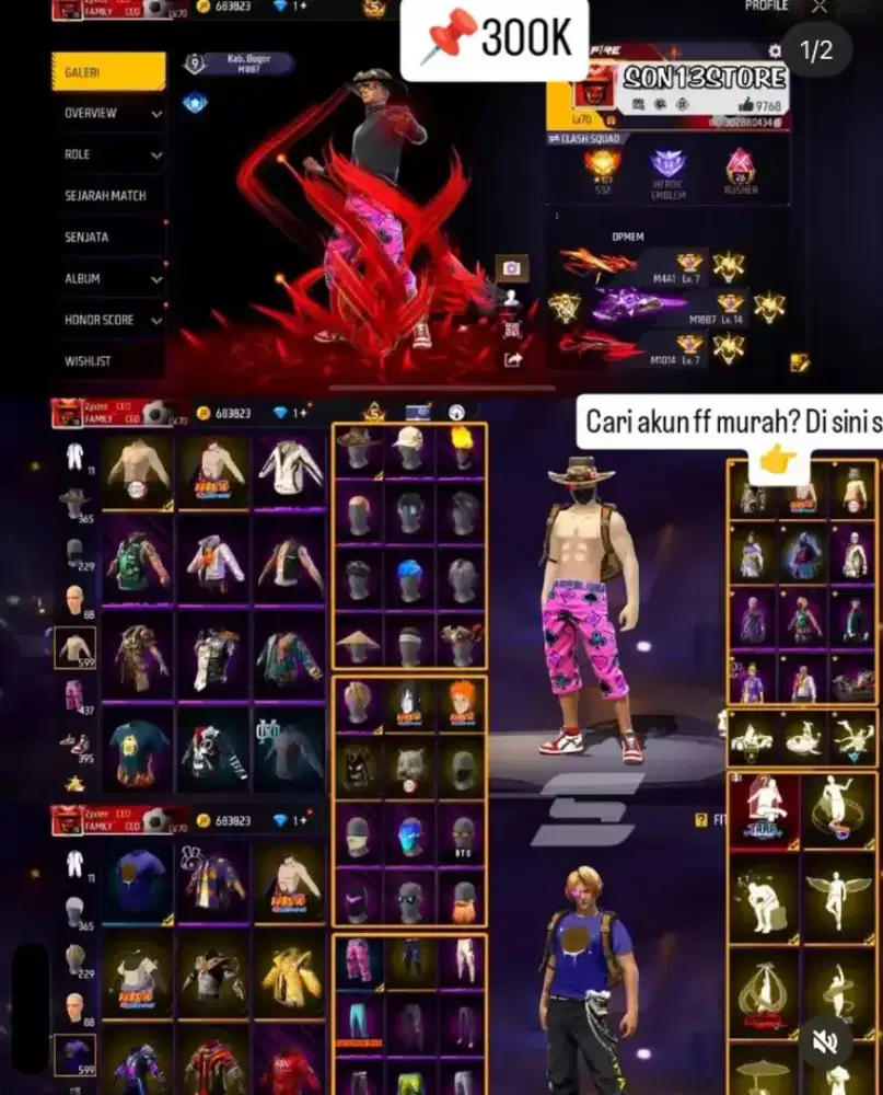 Jual akun ff sultan spek gg