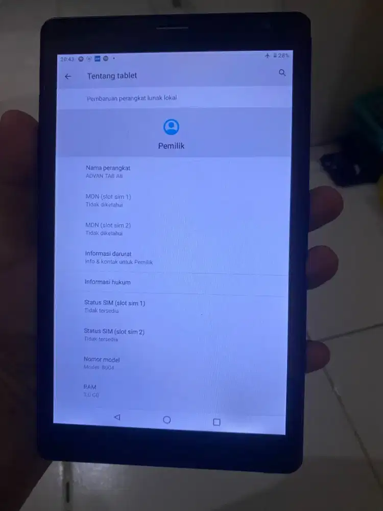 Jual TAB Advan A8
Ram 3/32GB