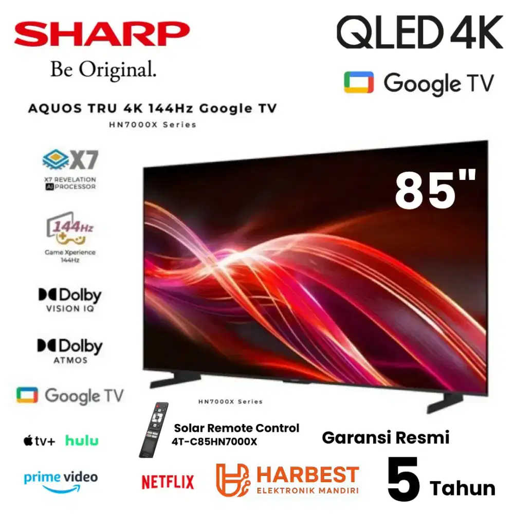 TERMURAH! SHARP QLED 4K Google TV 85 Dolby Atmos 144 Hz 4T-C85HN7000X