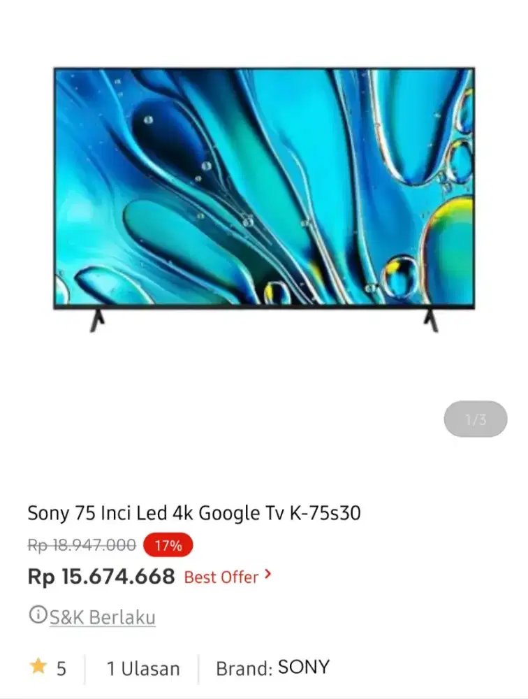 Sony led google tv 75 inci