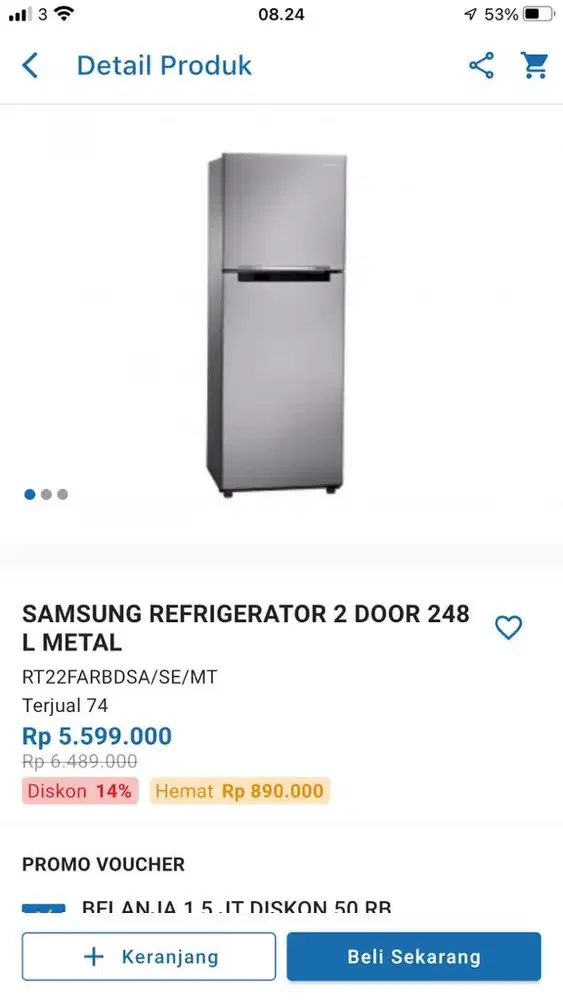 samsung refrigerator 2 door 248 L metal